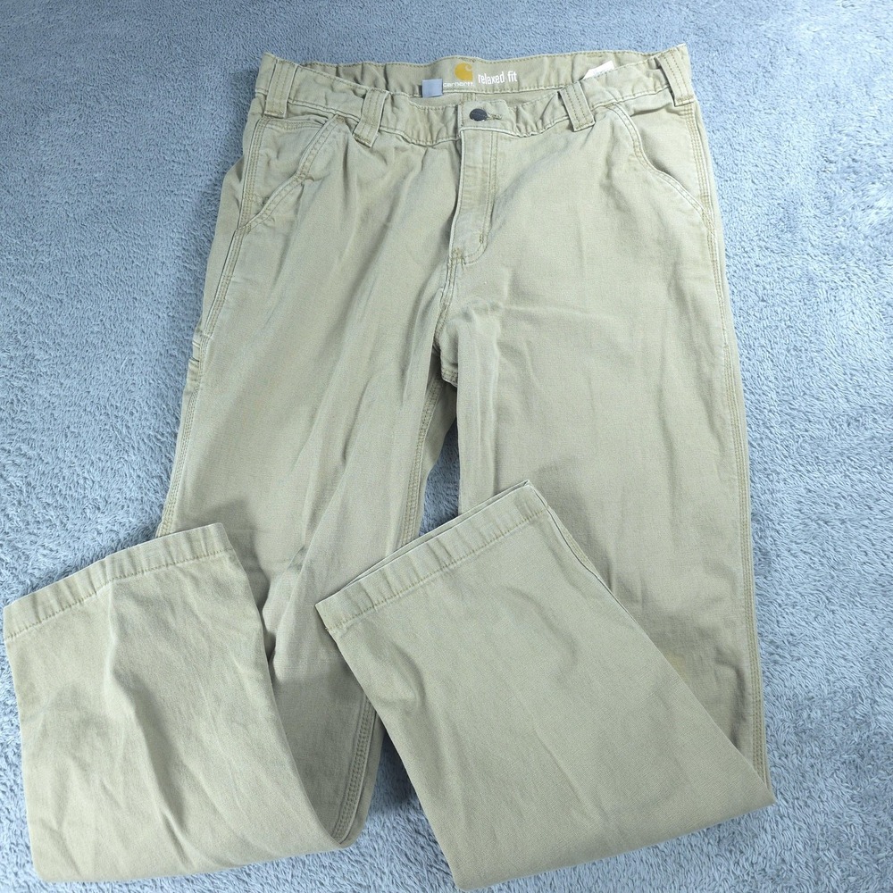 Carhartt Pants Mens 36x30 Beige Carpenter Canvas Relaxed Fit Stretch Workwear